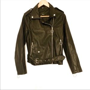 NWT! LEATHER Black Motorcycle Jacket- LOOP ZIPPERS! Sz L